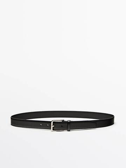 Massimo Dutti Кожаный ремень с декоративной строчкой, черный