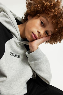 H&M Толстовка с надписью и капюшоном, серый с меланжевым эффектом