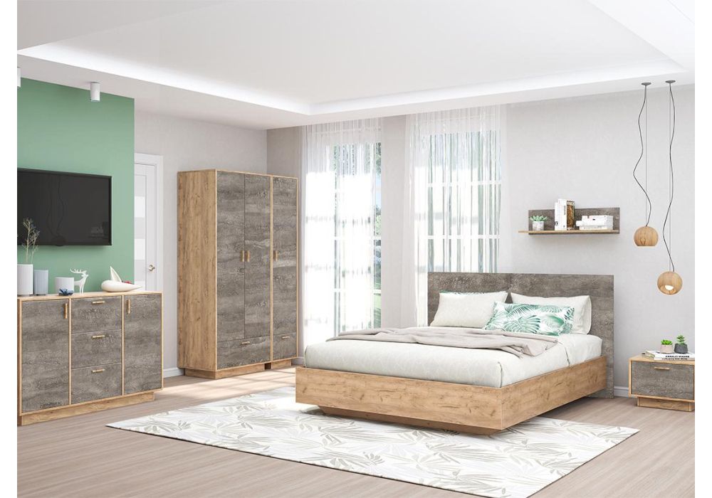 Шкаф Эго П-1 на подиуме дуб крафт золотой / камень темный