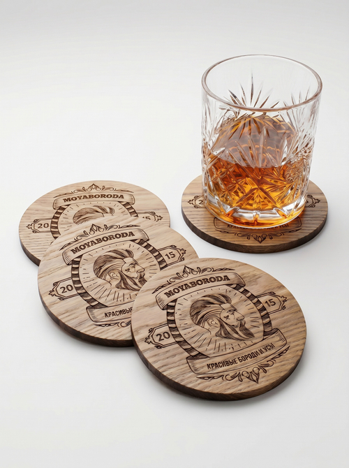 Набор деревянных подставок MOYABORODA "WHISKEY" ("Виски") для напитков