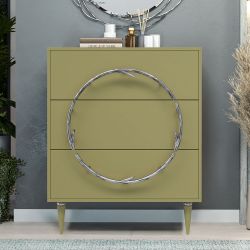 Комод Арт Колор matte Классик Сильвер с 3 ящиками Зеленая олива матовая