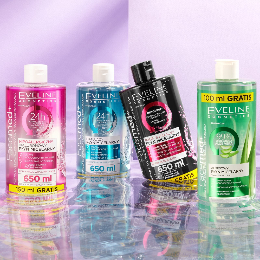 Eveline Cosmetics FaceMed+ - гиалуроновая мицеллярная вода 3 в 1 /   400  ml  / GTIN 5901761919264
