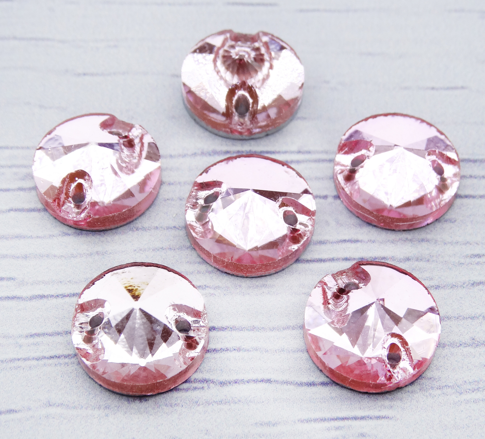 РИ016НН10 Хрустальные стразы круглые пришивные "риволи", цвет: розовый, размер: 10 мм, 10 шт.