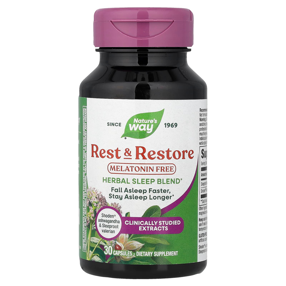 Nature's Way, Rest & Restore, без мелатонина, 30 капсул