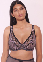 Бюстгальтер-бралетт Glossy Iris с мягкими чашками +size и эффектом мерцания (Размер: 95C) (Цвет: черный с розовым)