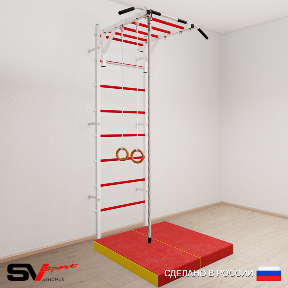 Шведская стенка Sv Sport 5334 (Турник рукоход/Канат/Кольца/Мат 1м)