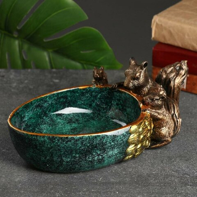 Конфетница-орешница с белочками. Цвет: черный/бирюзовый / золотой/бронзовый.