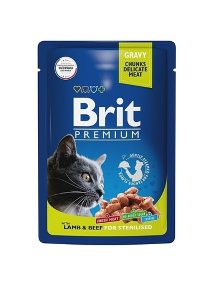 BRIT Premium Пауч для стерилизованных кошек ягненок и говядина в соусе 0,085 кг