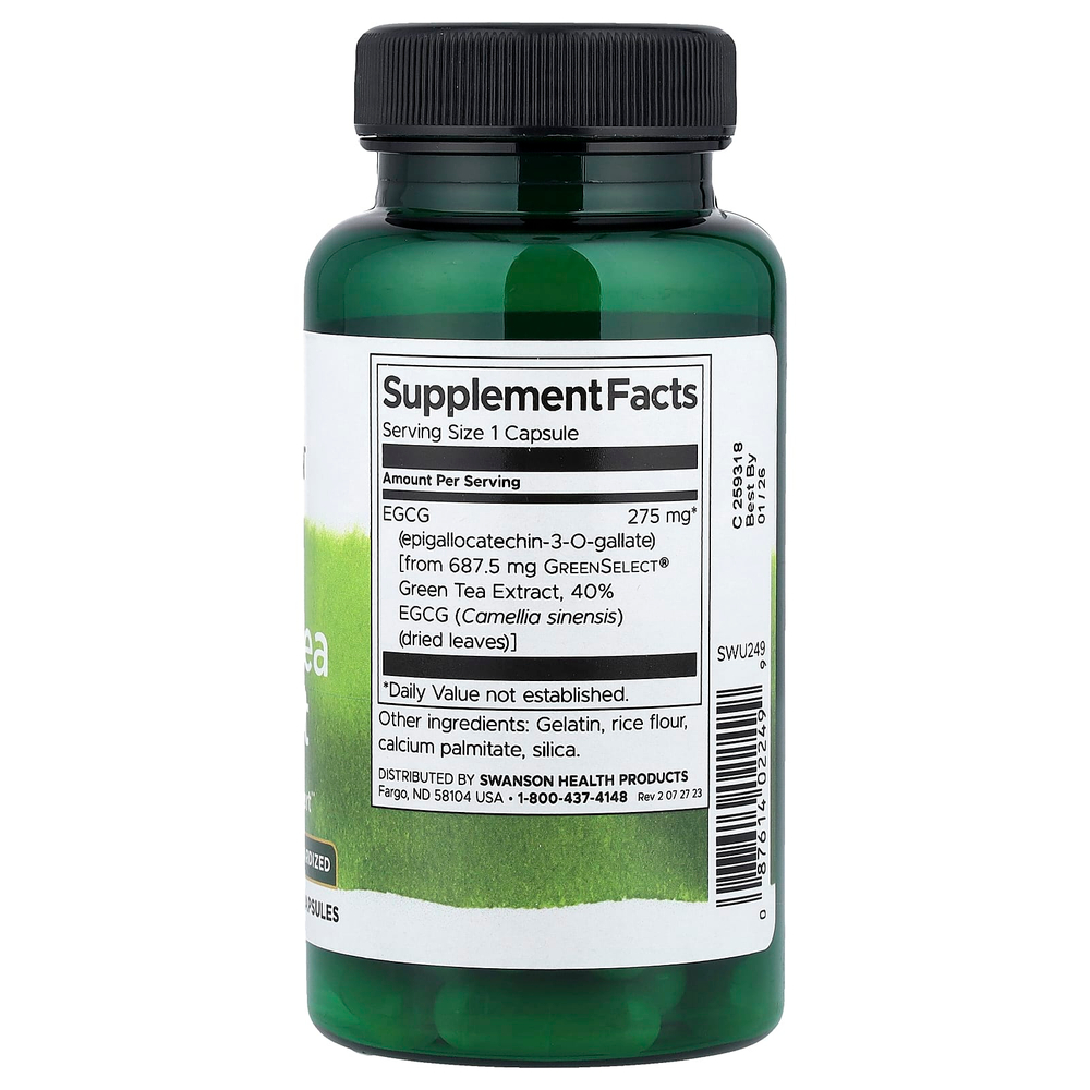 Swanson, ECGC, экстракт зеленого чая, стандартизованный, 275 мг, 60 капсул