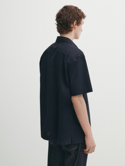 Massimo Dutti Рубашка из жатой ткани с короткими рукавами, темно-синий