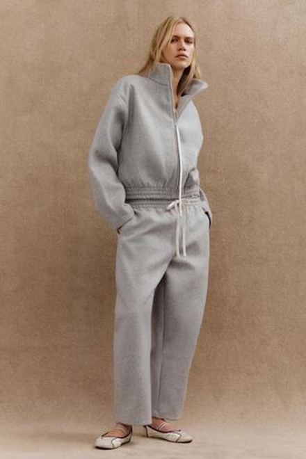ZARA ФЕТРОВАЯ КУРТКА С ЗАСТЕЖКОЙ-МОЛНИЕЙ, СЕРЫЙ С МЕЛАНЖЕВЫМ ЭФФЕКТОМ