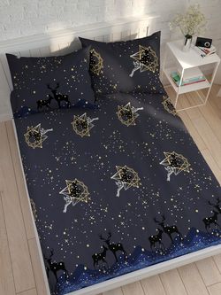 Постельное белье полисатин Simple House "Звездный олень" 2-спальное Наволочка 70х70 см 2 шт Простынь на резинке 160x200 см Пододеяльник 175x215 см