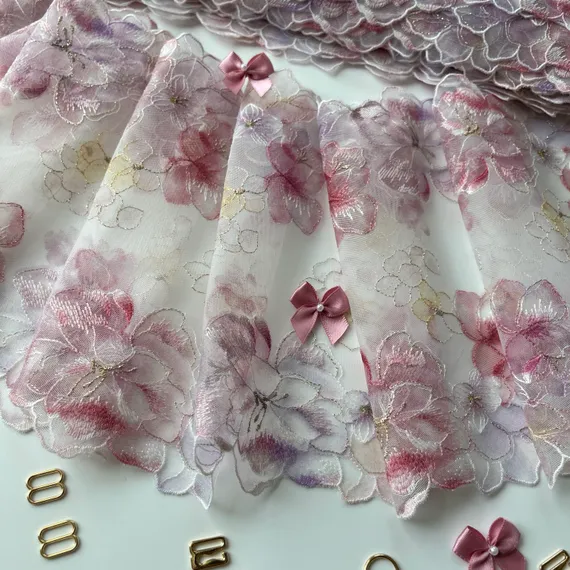 Вышивка на сетке розовая/цветочная 18 см, Китай