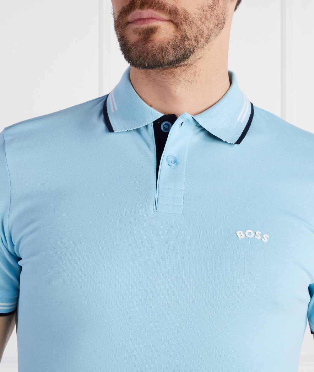 Поло PAUL CURVED BOSS GREEN - голубой(50469245)
