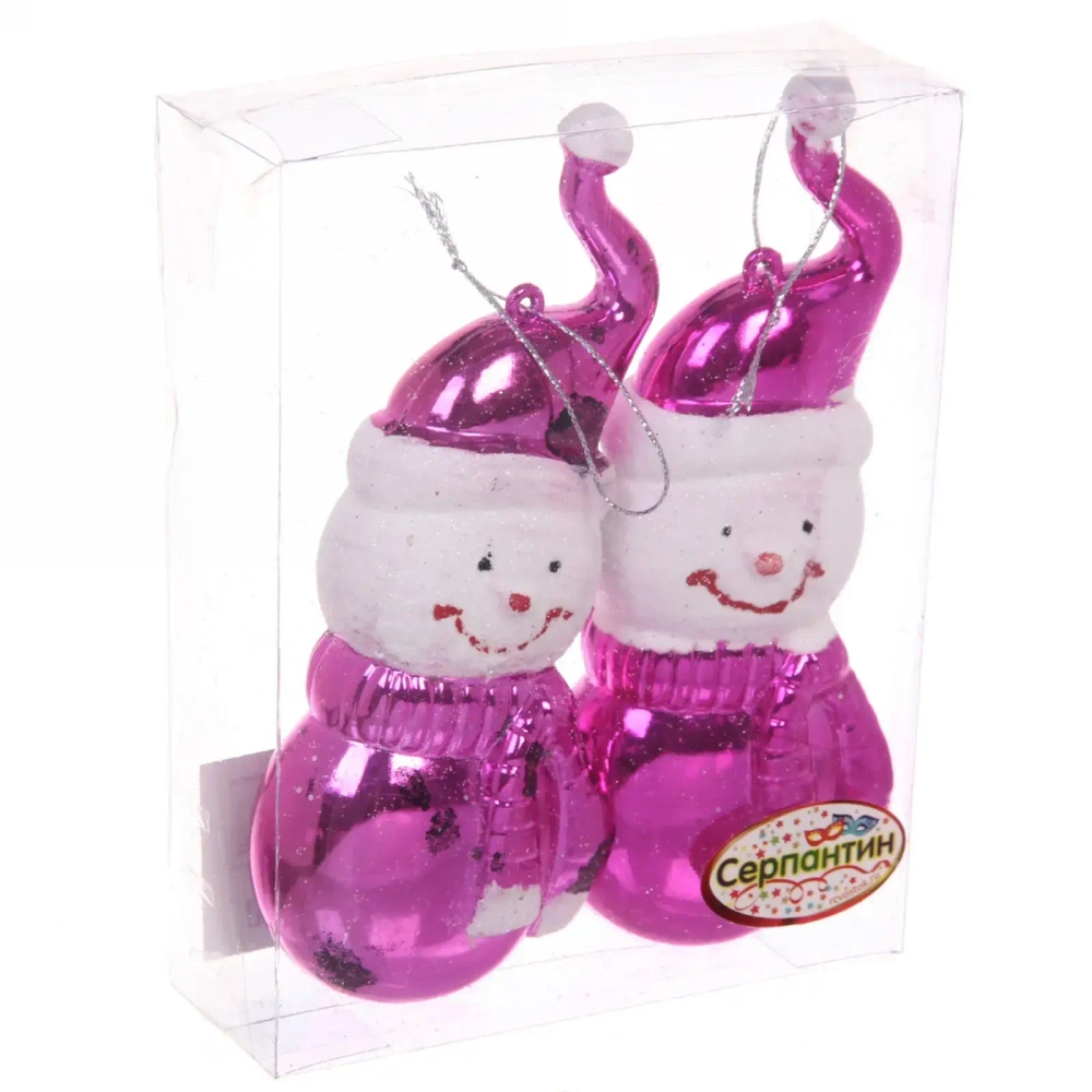 Елочные игрушки «Снеговички» 13 см (набор 2 шт), Розовый