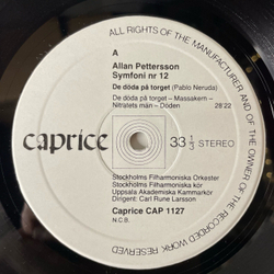 Винтажная виниловая пластинка LP Allan Pettersson, Stockholms Filharmoniska Kor Och Orkester, Uppsala Akademiska Kammarkor, Dir. Carl Rune Larsson, Symfoni Nr 12 De Doda Pa Torget (Швеция 1978)