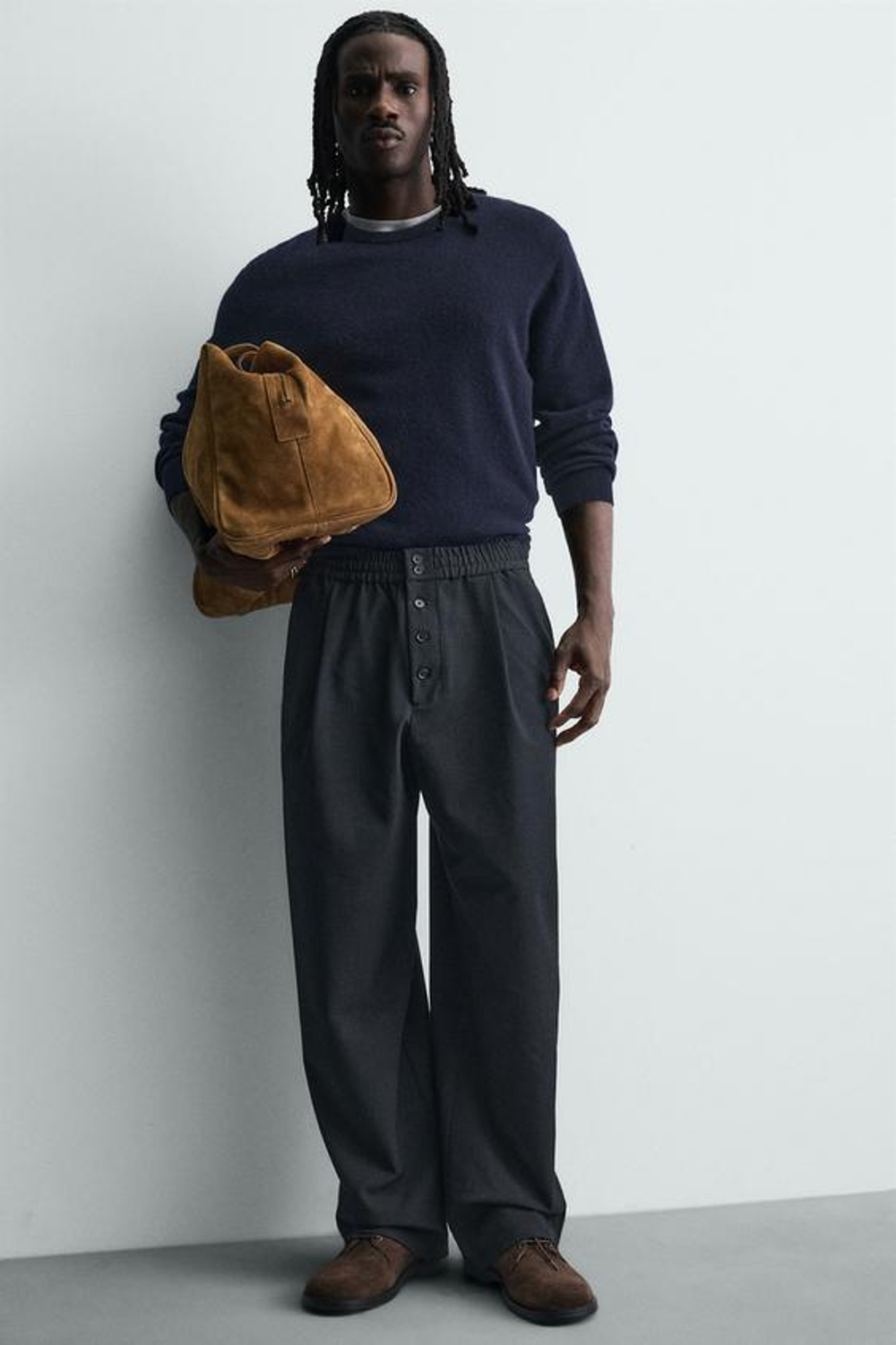 ZARA БРЮКИ RELAXED FIT В ТОНКУЮ ПОЛОСКУ, МОРСКОЙ СИНИЙ