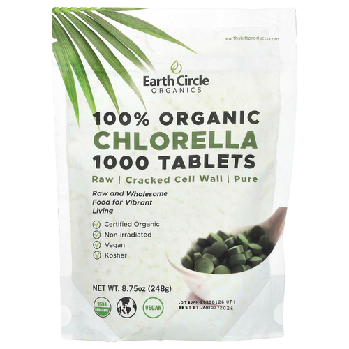 Earth Circle Organics, Таблетки 100% органической хлореллы, 1000 таблеток, 8,75 унций (248 г)