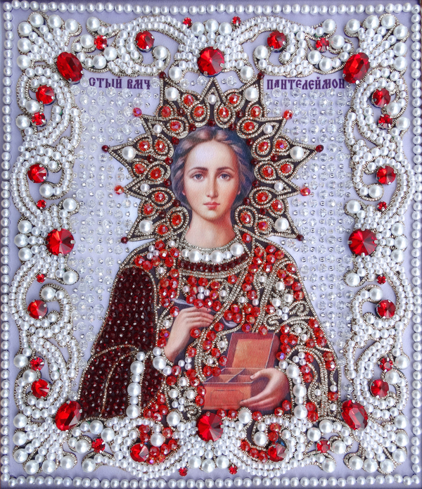 ЖС-3-СК Набор для вышивания хрустальными камнями Пантелеймон целитель (красный)
