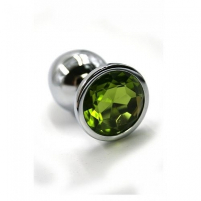Металлическая анальная пробка Medium light green (Цвет: цвет пробки серебряный, цвет камня: зеленый.)