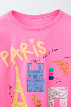 ZARA ФУТБОЛКА С ПРИНТОМ «ГОРОД», РОЗОВЫЙ