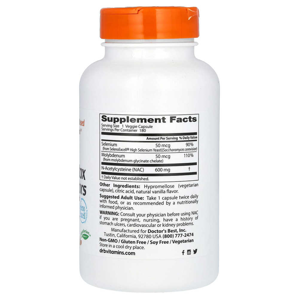 Doctor's Best, NAC для регуляции процесса детоксикации, 180 вегетарианских капсул