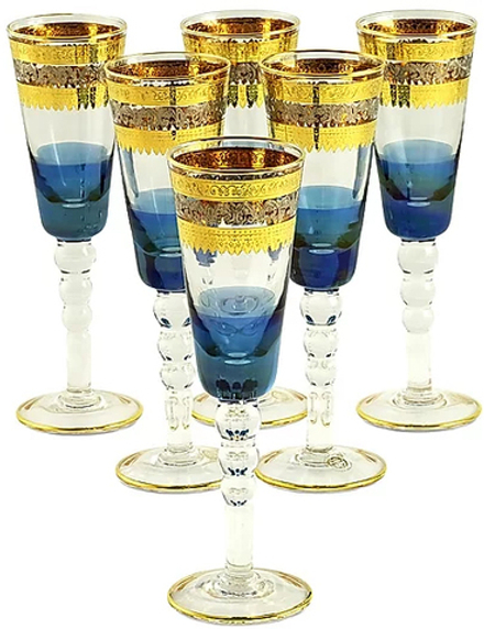 Migliore De Luxe Набор бокалов для шампанского Adriatica, хрусталь, декор золото 24К, платина - 6шт