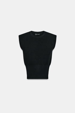 ZARA ТРИКОТАЖНЫЙ ТОП С ПОДПЛЕЧНИКАМИ, ЧЕРНЫЙ