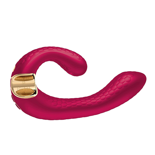 Малиновый гибкий вибростимулятор 18,5см с двумя моторами Shunga MIYO SH-MIYO-501
