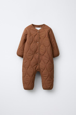 ZARA ДЛИННЫЙ СТЕГАНЫЙ КОМБИНЕЗОН, ЧЕРЕПИЧНЫЙ