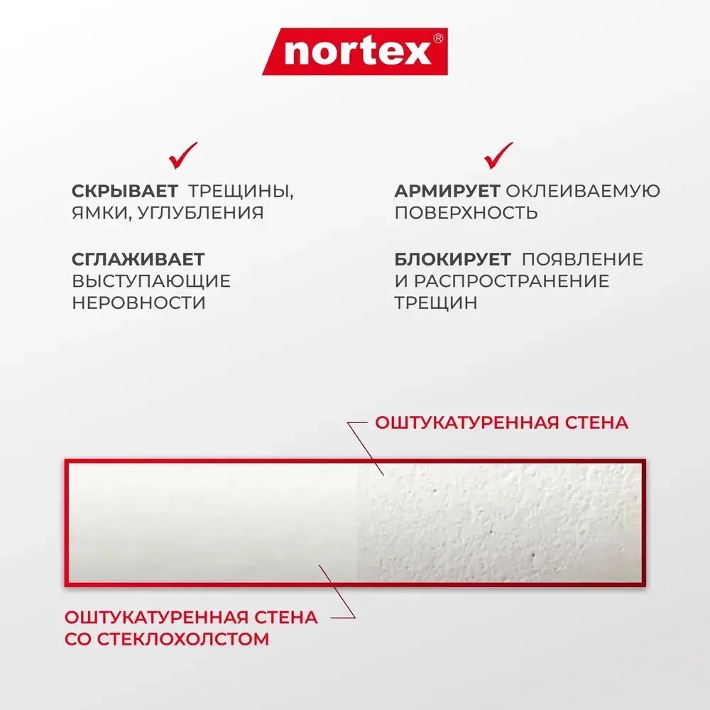 Nortex RNP 200 стеклохолст малярный грунтованный под покраску, плотный 200г/м2, рулон 1*25м
