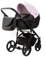 Детская коляска Adamex Lanti Deluxe 3 в 1 LN-SD101 (РОЗОВ.ЗЕФИР КОЖА + ЧЕРН.КОЖА)