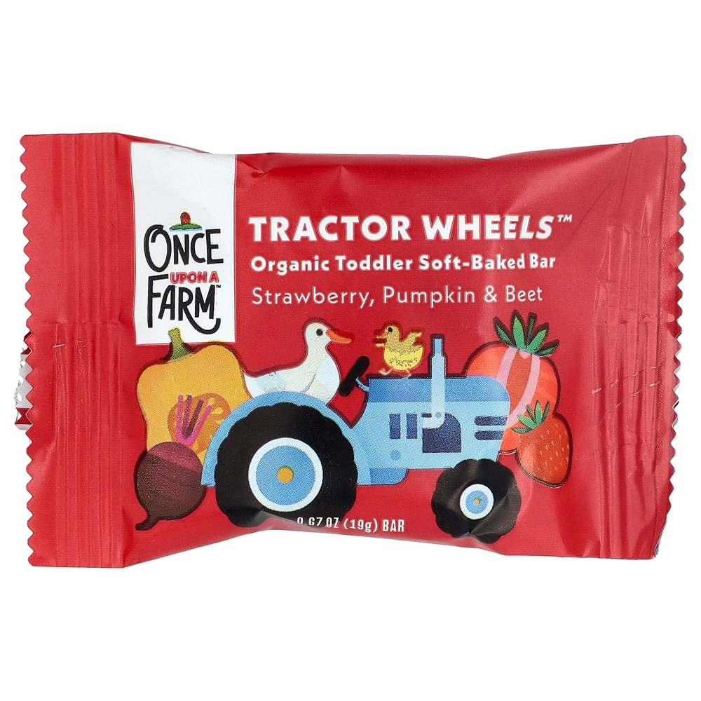 Once Upon A Farm, Tactor Circle™, органические запеченные батончики для малышей, клубника, тыква и свекла, 5 батончиков по 19 г (0,67 унции)