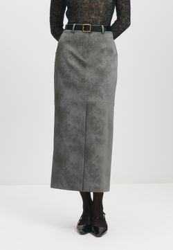 Фактурная юбка миди из экокожи