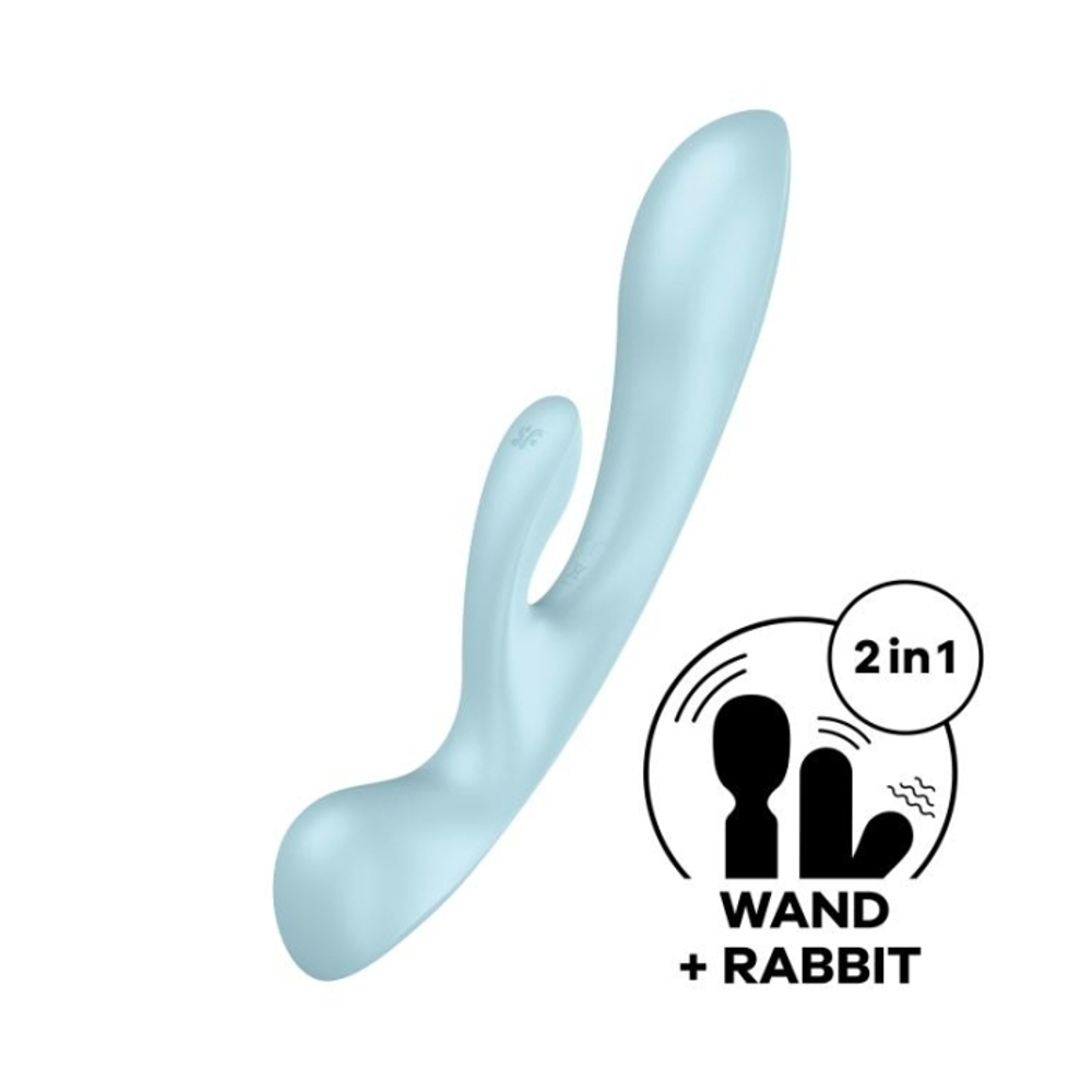 Гибкий вибратор-кролик 2 в 1 Satisfyer Triple Oh, голубой