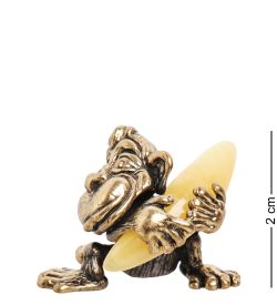 Народные промыслы AM-1143 Фигурка «Обезьяна Манки с бананом» (латунь, янтарь)