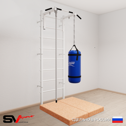 Шведская стенка Sv Sport усиленная 6097 (Турник стандарт/Канат/Цепь/Мешок 30кг/Мат 1м)
