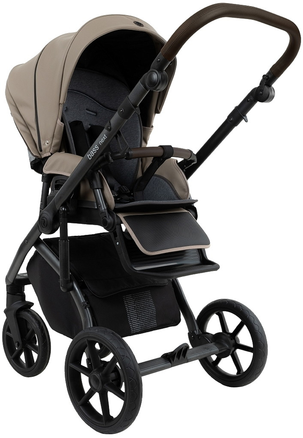 Детская коляска Roan Bass Next Кожа 2.0 3 в 1 с автокреслом Tutis Elo Lux EduSky Black BNL/71/2 Cappucino/Black/ руч.Коричневый