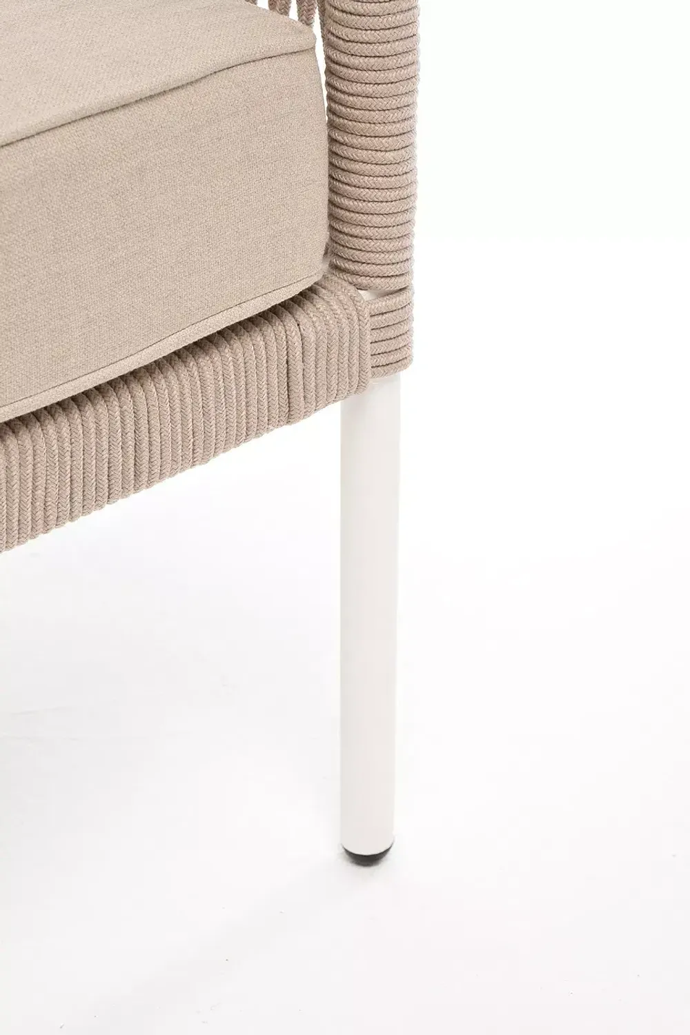 "Канны" левый модуль плетеный из роупа, каркас алюминий белый муар, роуп бежевый круглый, ткань бежевая 15052