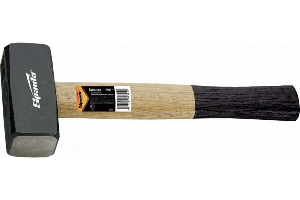 Кувалда, 1500 г, кованая головка, деревянная двухцветная рукоятка Sparta, 10907