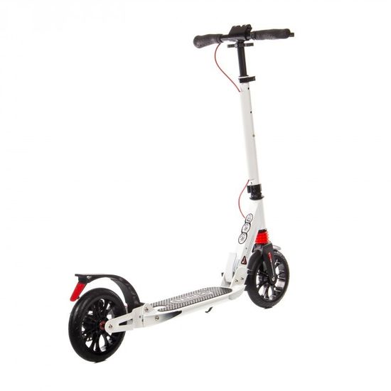 Складной двухколёсный самокат Micar Storm Pro 200 мм с двумя амортизаторами и ручным дисковым тормозом, белый