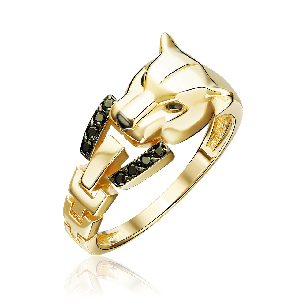 Кольцо «Пантера» из лимонного золота с фианитами