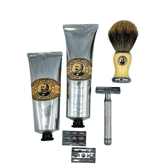 Подарочный набор Captain Fawcett, бритва, крем, бальзам и помазок