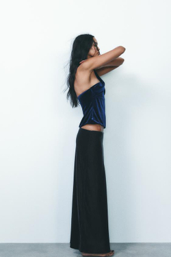 ZARA ТОП ИЗ БАРХАТА, ЦВЕТ НОЧНОГО НЕБА