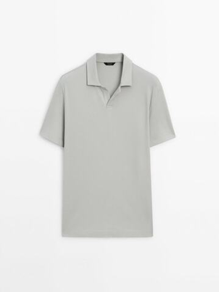 Massimo Dutti Поло из смесового хлопка с короткими рукавами, светло-зеленый