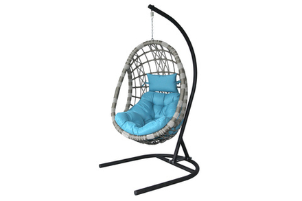 Кресло подвесное Garden Story Ривьера (стойка+основание.черн.,корзн.серая.,подуш.estera лазурный. 3уп. (В))