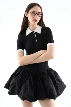 Платье-поло с юбкой из тафты