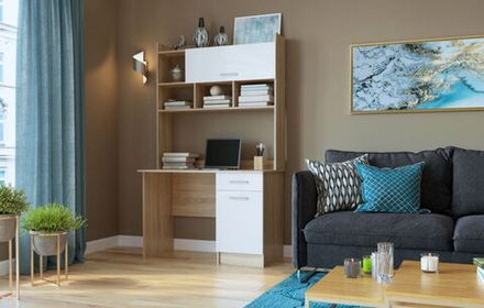 Стол компьютерный с ящиками Дуб Сонома/Белый Глянец, ПСК-2, 111,8х57х188,2 см Памир