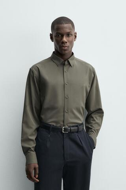 ZARA РУБАШКА ИЗ ЭЛАСТИЧНОЙ ТКАНИ, СВЕТЛЫЙ ХАКИ