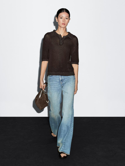 Massimo Dutti Свитер поло с контрастным воротником, шоколадный